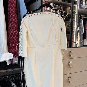 Chic Cream Asymmetrical Dress with Lace-Up Detail